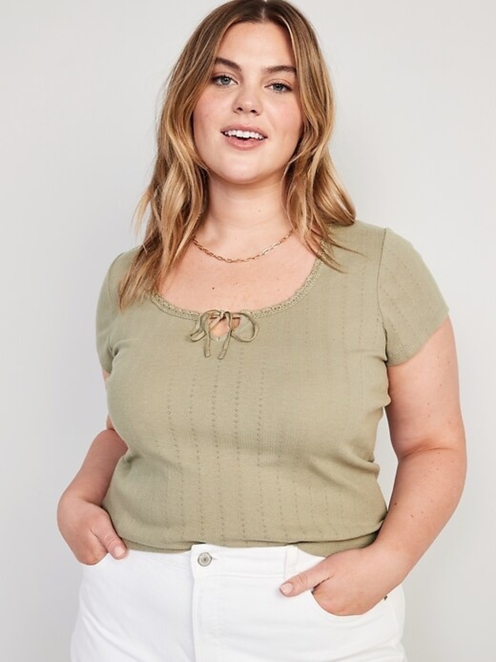 Old Navy Olive Green Tie-Front Scoop Crop Top